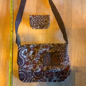 Handmade light cloth,brown paisley,leopard print,floral. Matching coin purse